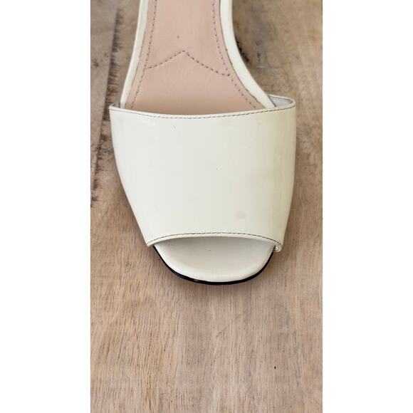 Prada Cream Patent Leather Sandals Peep Toe Heels Size 38 Designer Summer Shoes - Picture 4 of 7